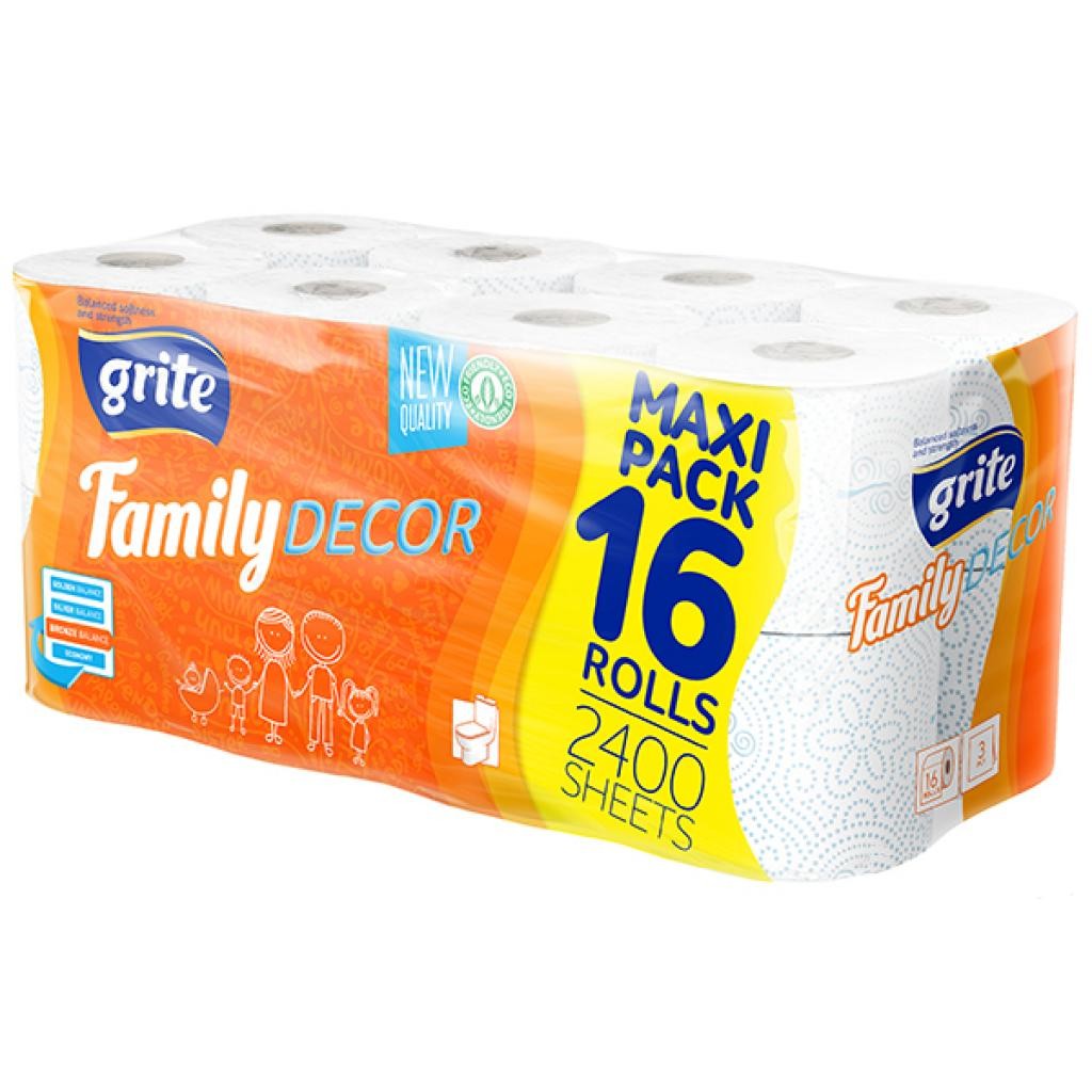 Туалетная бумага Grite Family Dekor 3 слоя 150 отрывов 16 шт.