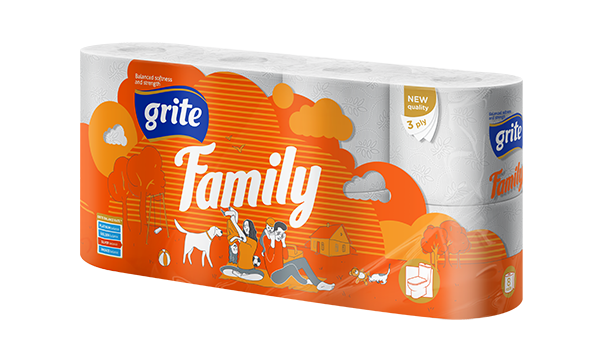Бумага туалетная GRITE FAMILY 3 слоя 8 рул.