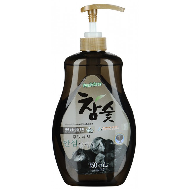 Средство для мытья посуды и детских принадлежностей PoshOne с древесным углем, 750 мл.