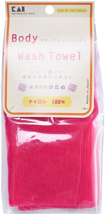 Мочалка для тела KAI (с плотным плетением жесткая) 30*100 см, Цвет: Малиновый 1 шт