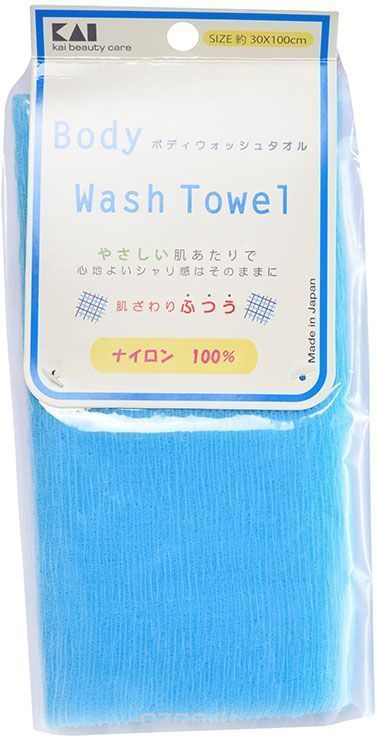 Мочалка для тела KAI (с плотным плетением средней жесткости) 30*100 см, Цвет: Пастельный голубой 1 шт
