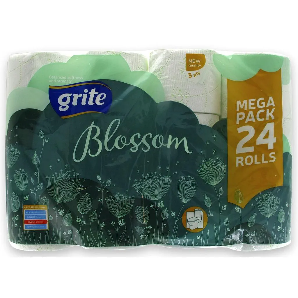 Туалетная бумага GRITE Blossom трехслойная белая 24 рул.