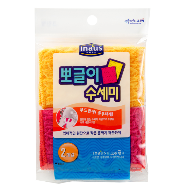 Мочалка для мытья посуды CLEANNWRAP (средней жесткости) (12 см. * 15 см.) розовая+желтая 2 шт.