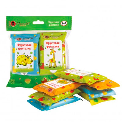 Салфетки влажные Maneki, серия Fantasy детские Фруктовая фантазия, 8 шт