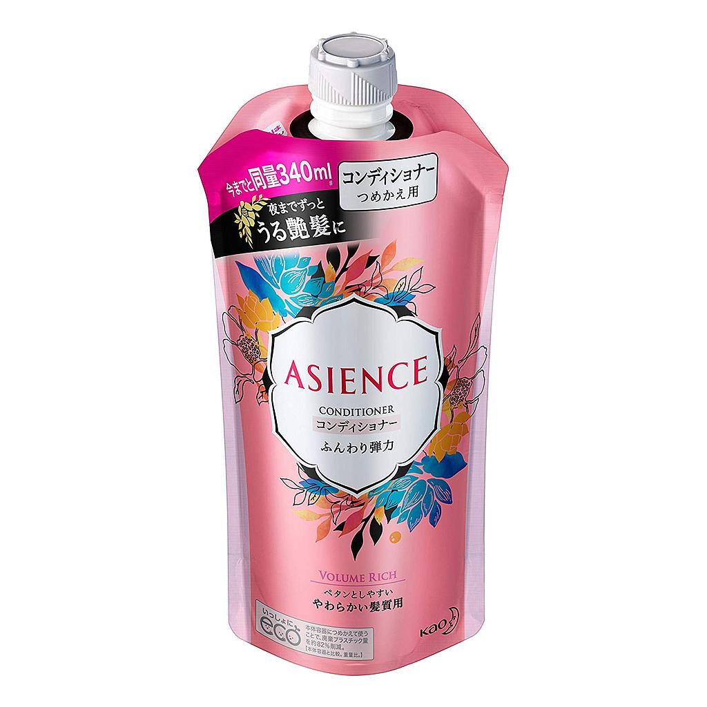 Кондиционер для увеличения упругости волос с экстрактом женьшеня и протеинами шелка KAO Asience, цветочно-фруктовый аромат, запасной блок 340 мл