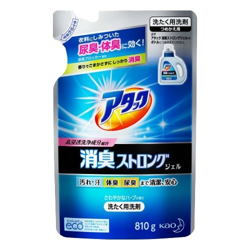 Высокоэффективный гель для стирки белья и устранения стойких запахов КАО Attack Deodorant Strong, запасной блок 810 г