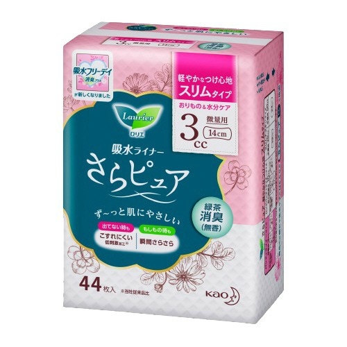 Тонкие урологические гигиенические прокладки KAO Laurier More Pure с дезодорирующим эффектом, Light 3 сс, 14 см, без аромата, пачка 44 шт.