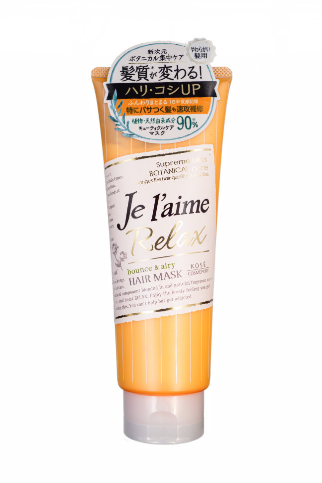 Восстанавливающая маска для мягких волос Упругость и объем KOSE COSMEPORT Je l'aime Relax, фруктово-цветочный аромат, туба 230 г
