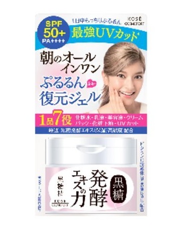 Утренний гель для лица  KOSE COSMEPORT на основе экстракта сахарного тростника Всё в одном  Kokutousei, SPF50 +, банка 90 г