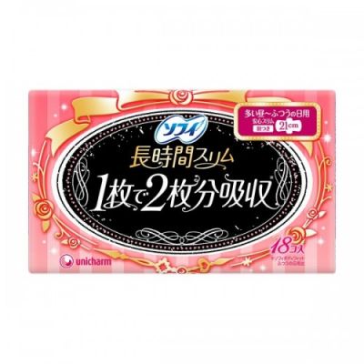 Тонкие супервпитывающие гигиенические прокладки UNICHARM Sofy Normal 21 см, с крылышками, пачка 18 шт.