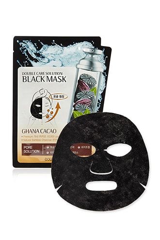 Double Zero Натуральная тканевая угольная маска черного цвета с аргирелином и какао, 30 гр