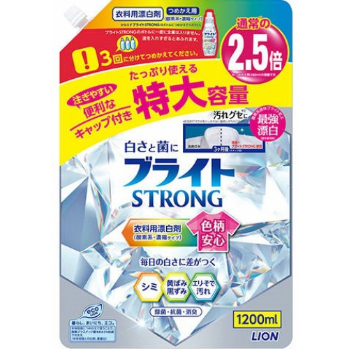Гель-отбеливатель кислородный LION для стойких загрязнений Супер яркость (с антибактериальным эффектом Bright STRONG) запасной блок с крышкой 1,2 л