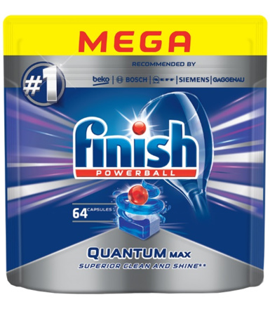 Капсулы для мытья посуды в посудомоечных машинах FINISH Powerball Quantum Max 64шт.