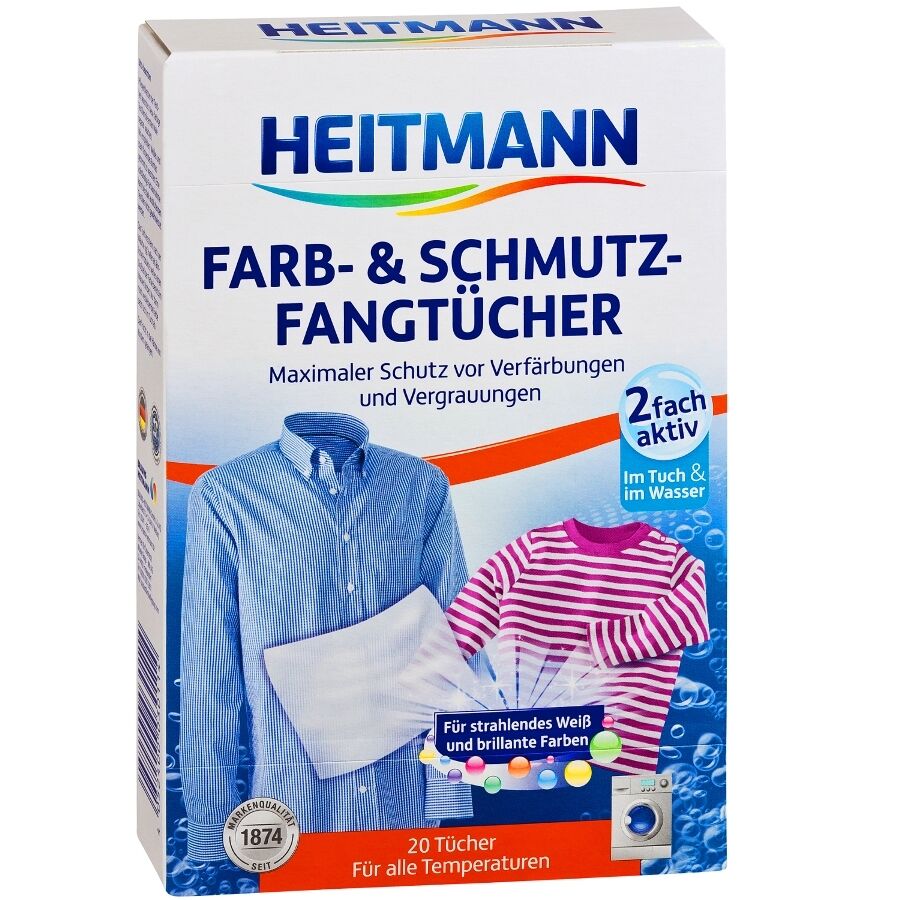 Салфетки для предотвращения случайной окраски тканей Heitmann при машинной стирке, 20 шт