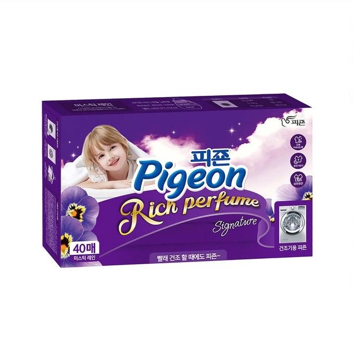 Салфетки-кондиционер для белья PIGEON для сушильных машин, аромат Тайны дождя, 40 шт
