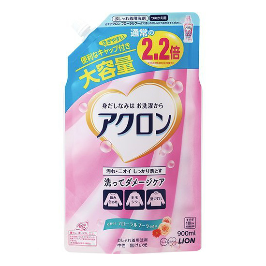 Гель для стирки LION Akron для деликатных тканей с ароматом Цветочный букет, запасной блок, 900 мл
