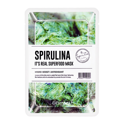Тканевая маска для лица DERMAL Superfood SPIRULINA Mask с экстрактом Спирулины, с омолаживающим и увлажняющим эффектом, для всех типов кожи 25 г