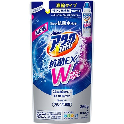 Жидкое концентрированное средство для стирки белья с антибактериальным эффектом KAO Attack Neo, запасной блок, 360 гр