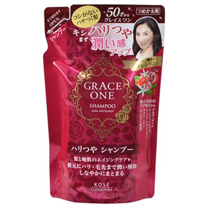 Шампунь для волос Упругость и сияние после 50 лет KOSE COSMEPORT Grace One без силикона, с ароматом роз и фруктов, запасной блок 330 мл