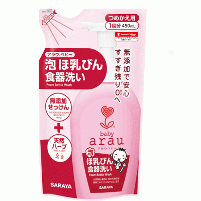 Жидкость SARAYA arau baby для мытья детской посуды 450 мл., запасной блок