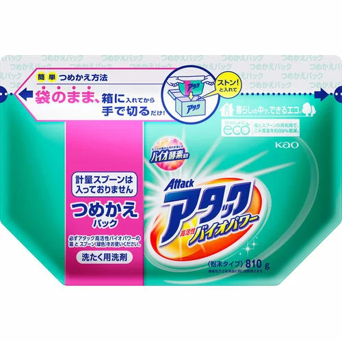 Концентрированный стиральный порошок KAO Attack Highly Active Bio Power (с био-ферментами)  запасной блок 0,81 кг