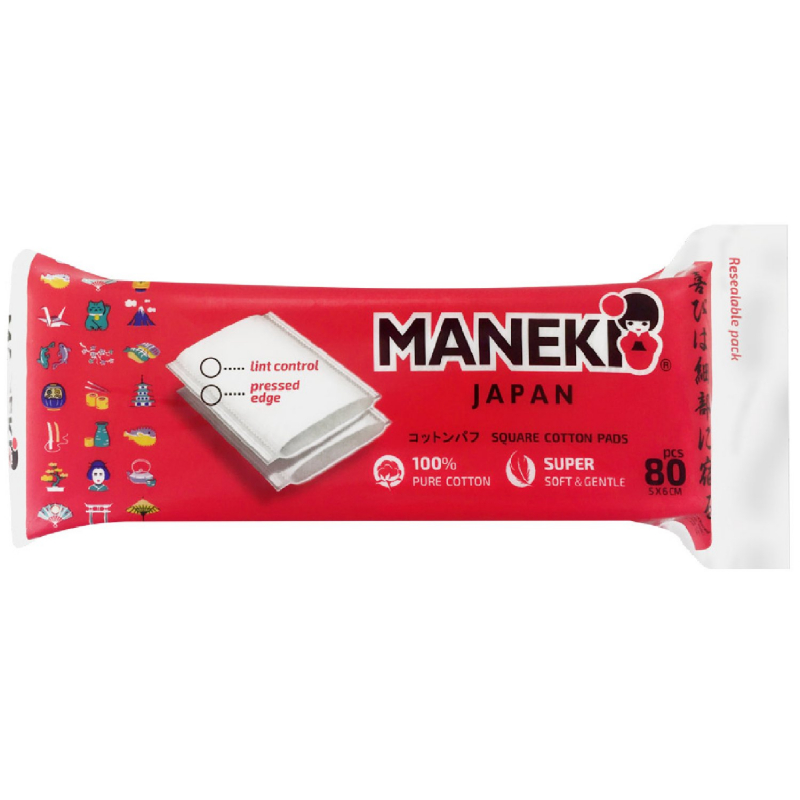 Подушечки ватные гигиенические Maneki, прямоугольные, с пресс-линиями, 5х6 см, 80 шт.