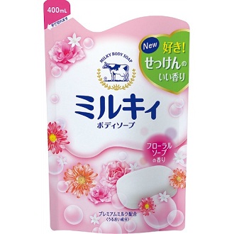 Молочное увлажняющее жидкое мыло COW для тела с цветочным аромат Milky Body Soap запасной блок, 400 мл