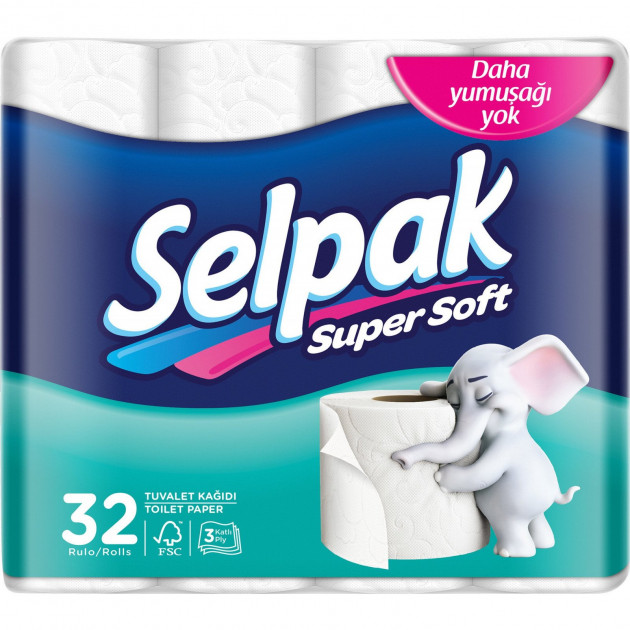 Бумага туалетная Selpak, 32 рулона, 3 слоя
