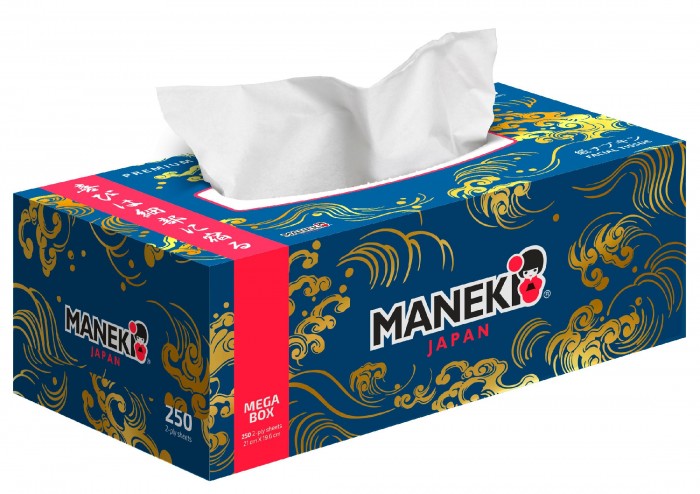 Салфетки бумажные Maneki OCEAN, 2 слоя, белые, 250 шт./коробка