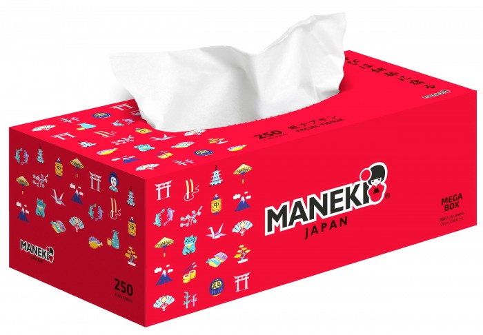 Салфетки бумажные Maneki RED, 2 слоя, белые, 250 шт