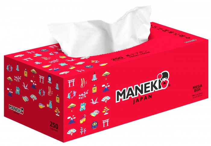 Maneki Салфетки бумажные Maneki RED, 2 слоя, белые, 250 шт./коробка
