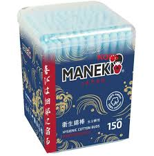 Палочки ватные гигиенические MANEKI (серия Ocean) с голубым бумажным стиком, в пласт кор,150 шт