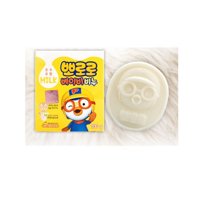 Детское туалетное мыло KM Pororo на растительной основе с козьим молоком и натуральными маслами (легкий молочный аромат), 100 гр