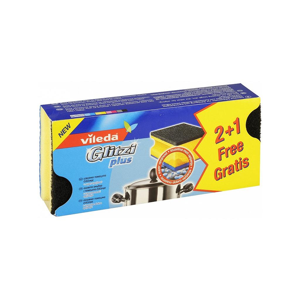 Упаковка губок кухонных Vileda Glitzi plus для сильно загрязненной посуды 3 шт