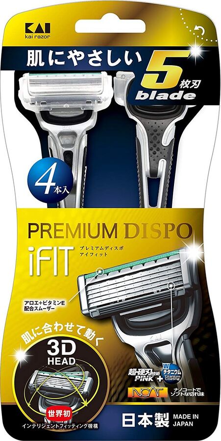 Одноразовый мужской бритвенный станок KAI с плавающей 3D головкой и 5 лезвиями PREMIUM DISPO iFIT 2, 1 шт.