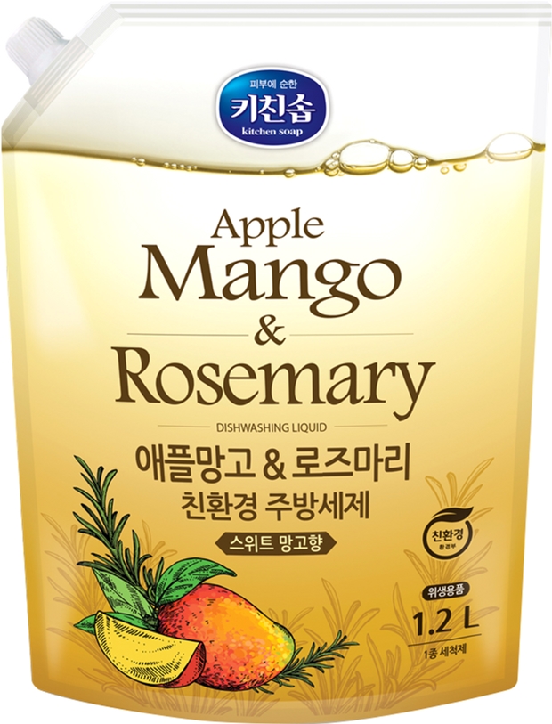 Жидкость для мытья посуды Mukunghwa Apple Mango &amp; Rosemary (с ароматом манго и розмарина) запасной блок, 1,2 л
