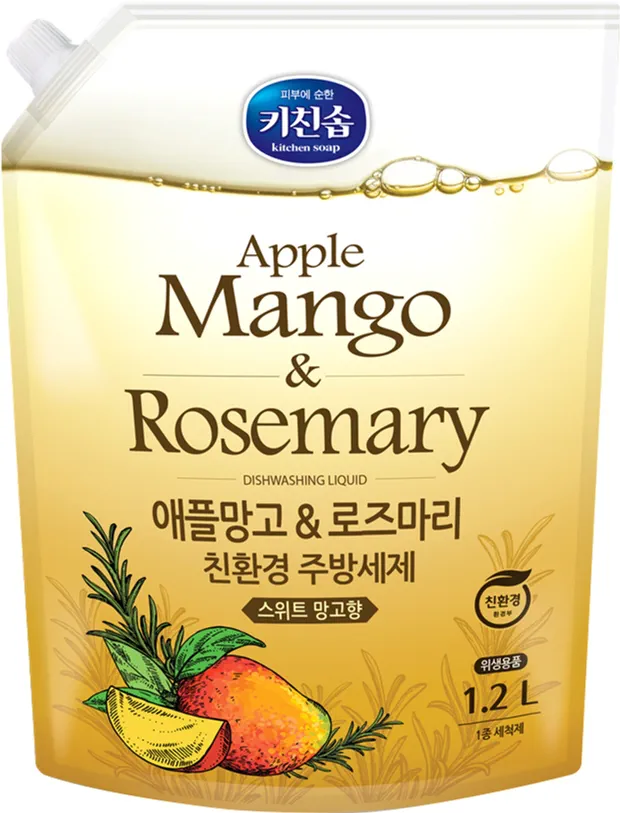 Жидкость для мытья посуды Mukunghwa Apple Mango &amp; Rosemary (с ароматом манго и розмарина) запасной блок, 1,2 л