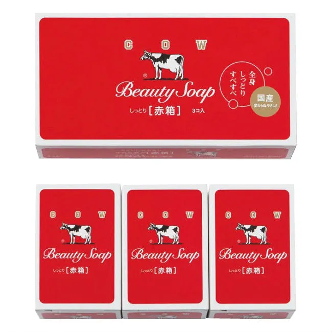 Молочное увлажняющее мыло COW с пудровым ароматом роз «Beauty Soap» красная упаковка, 6 шт.*100 гр