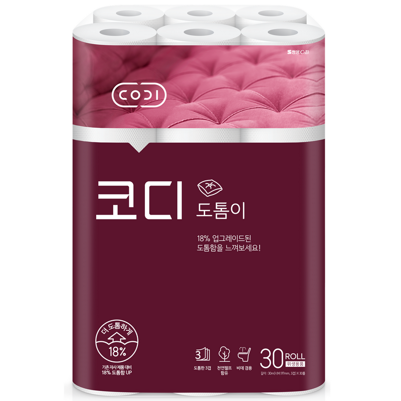 Особомягкая туалетная бумага SY CODI-Totumi повышенной плотности (трехслойная, с тиснёным рисунком) 30 м * 30 рулонов