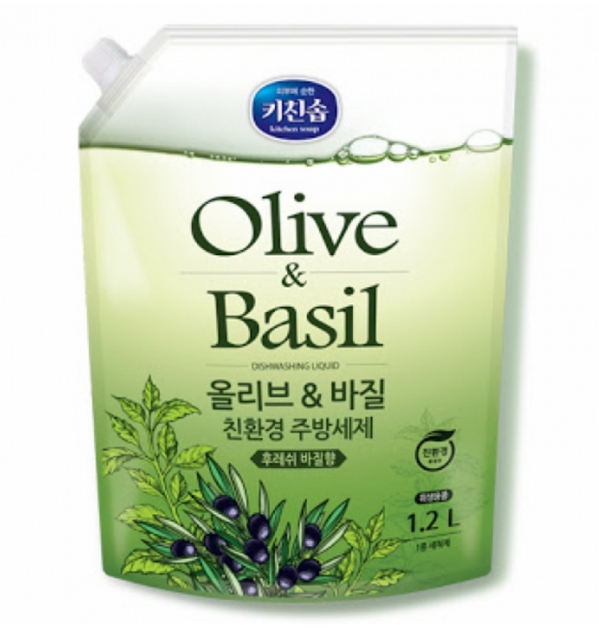 Жидкость для мытья посуды Mukunghwa Olive &amp; Basil, сменный блок, 1,2 л