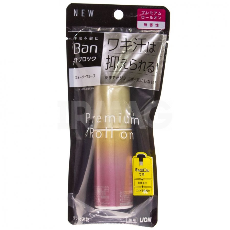 Дезодорант-антиперспирант LION роликовый ионный BAN Premium Gold Label (без запаха), 40 мл