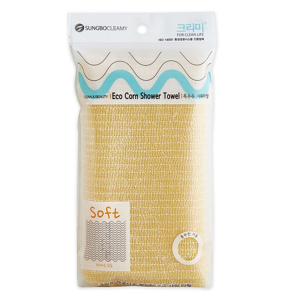 Мочалка для тела Sung Bo Eco Corn Shower Towel с плетением Волна и волокнами кукурузы (с жемчужным блеском, мягкая), 25 см х 100 см