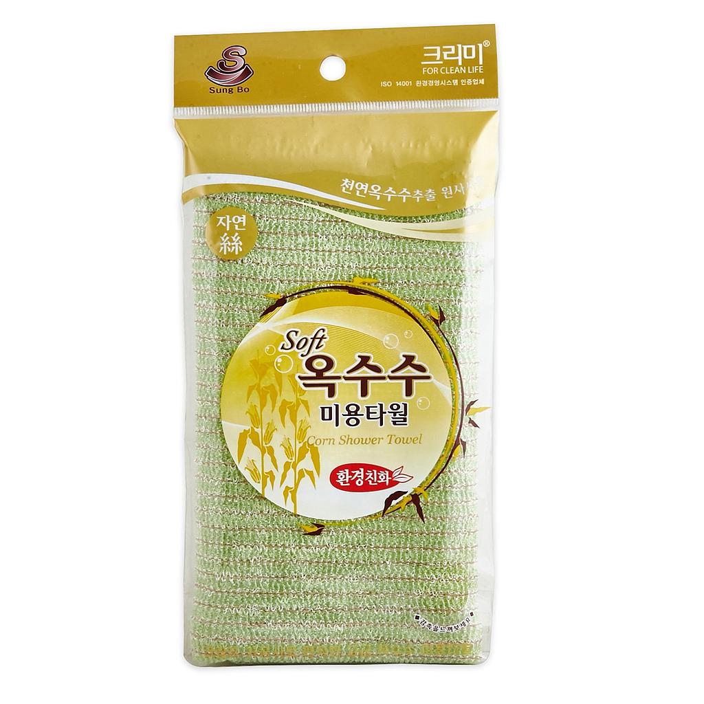Мочалка для тела Sung Bo Corn Shower Towel с плетением Волна и волокнами кукурузы (традиционный дизайн, мягкая), 28 см х 100 см