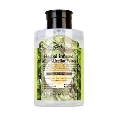 Гипоаллергенная мицеллярная вода GRACE DAY для снятия макияжа с лица, губ и кожи вокруг глаз, с экстрактом зеленого чая, чайного дерева и алоэ вера (слабокислый РН-баланс), с помпой 500 мл