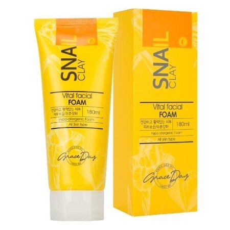 Освежающая гипоаллергенная пенка для умывания GRACE DAY с глиной и секретом улитки, для всех типов кожи, 180 мл