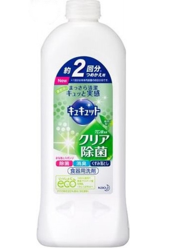 Средство для мытья посуды и кухонных раковин KAO CuCute с лимонной кислотой (удаление стойких пятен, аромат зелёного чая) 385 мл