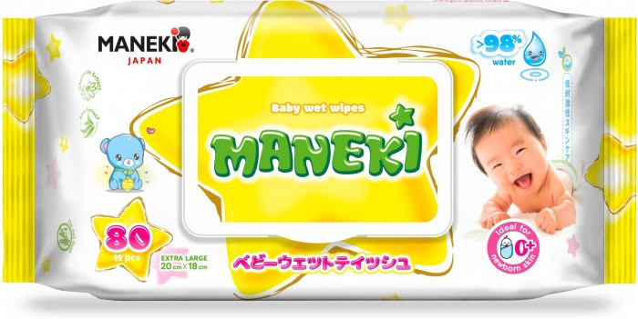 Салфетки влажные Maneki, детские с экстрактом ромашки и алоэ вера, 80 шт.