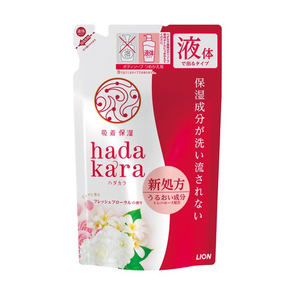 Увлажняющее жидкое мыло для тела LION с ароматом изысканного цветочного букета “Hadakara&quot;, запасной блок, 360 мл