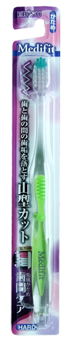 Жёсткая зубная щетка EBISU с W-образным срезом ворса, зоной для очищения дальних зубов и прорезиненной ручкой, 1 шт