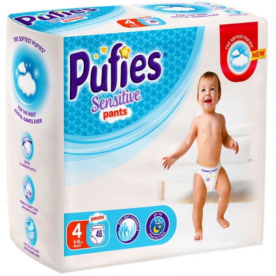 Подгузники-трусики для детей Pufies Sensitive Maxi 46 (9-15 кг)/Болгария/